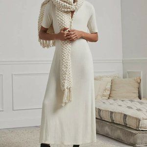 Anthropologie Cream Ribbed Maxi Dress